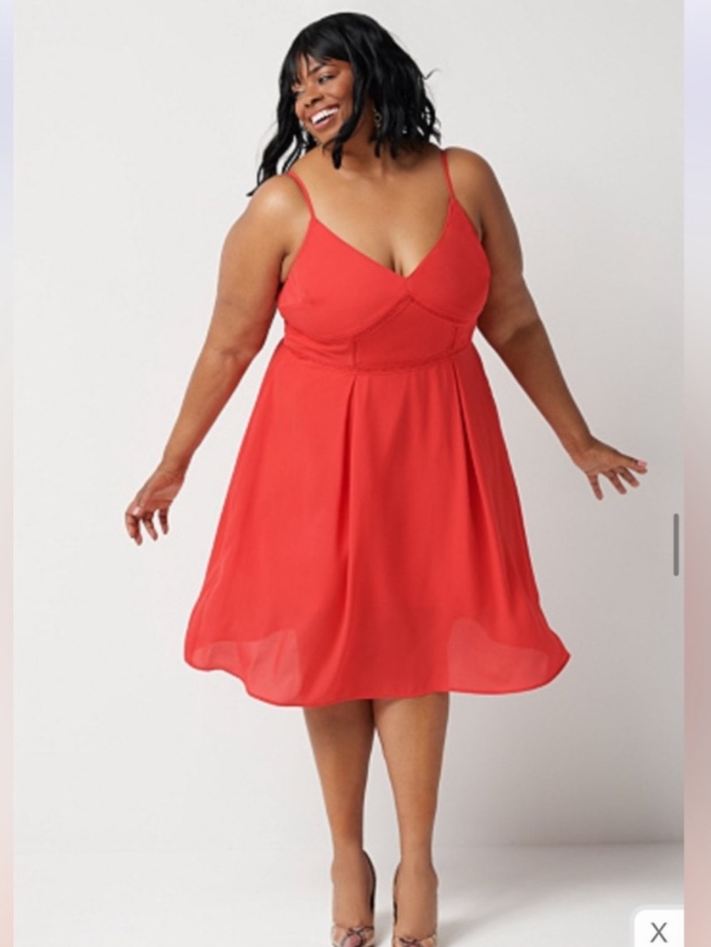 ✨all worthy by hunter mcgrady lollipop red chiffon ladder lace insets dress✨